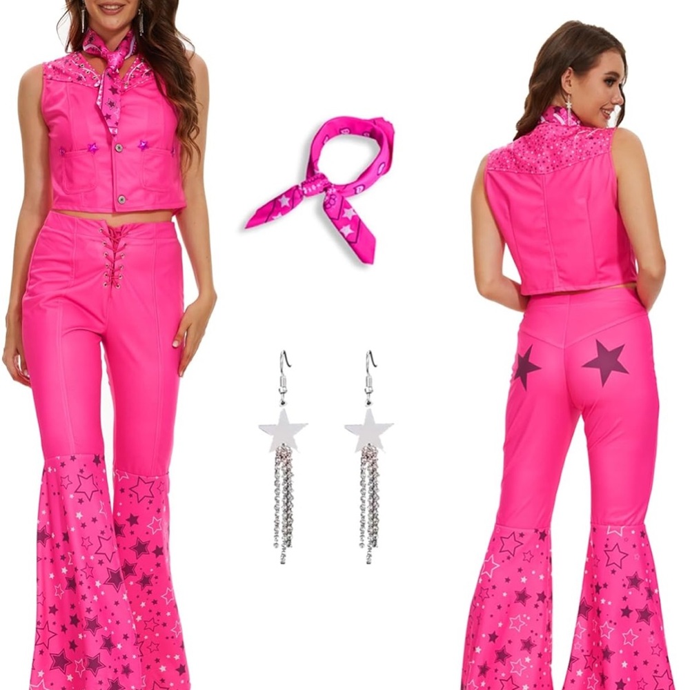 Barbie Pink Star-Patterned Women's Jumpsuit Size XL
